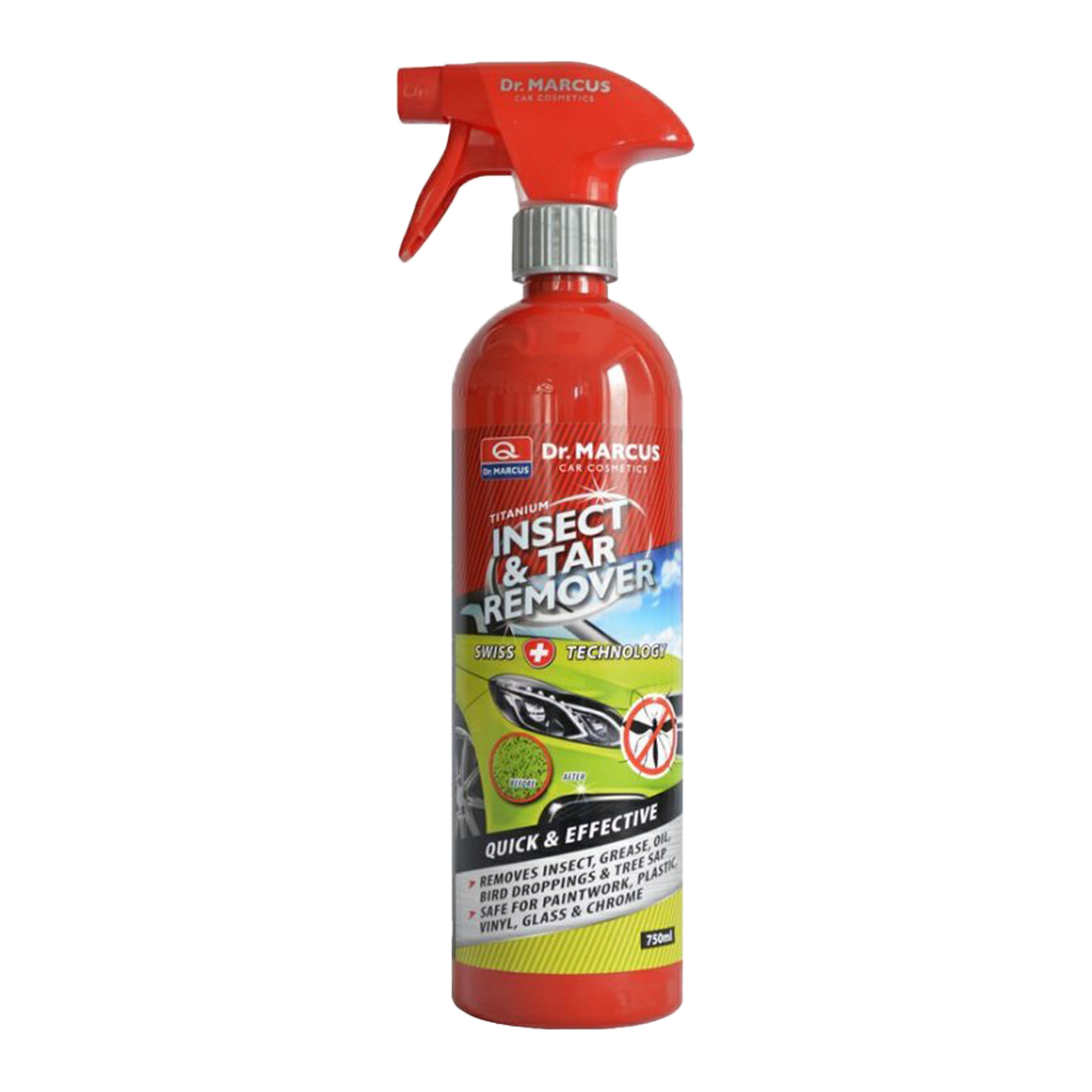 Red trigger spray bottle of Dr. Marcus titanium insect and tar remover 750ml