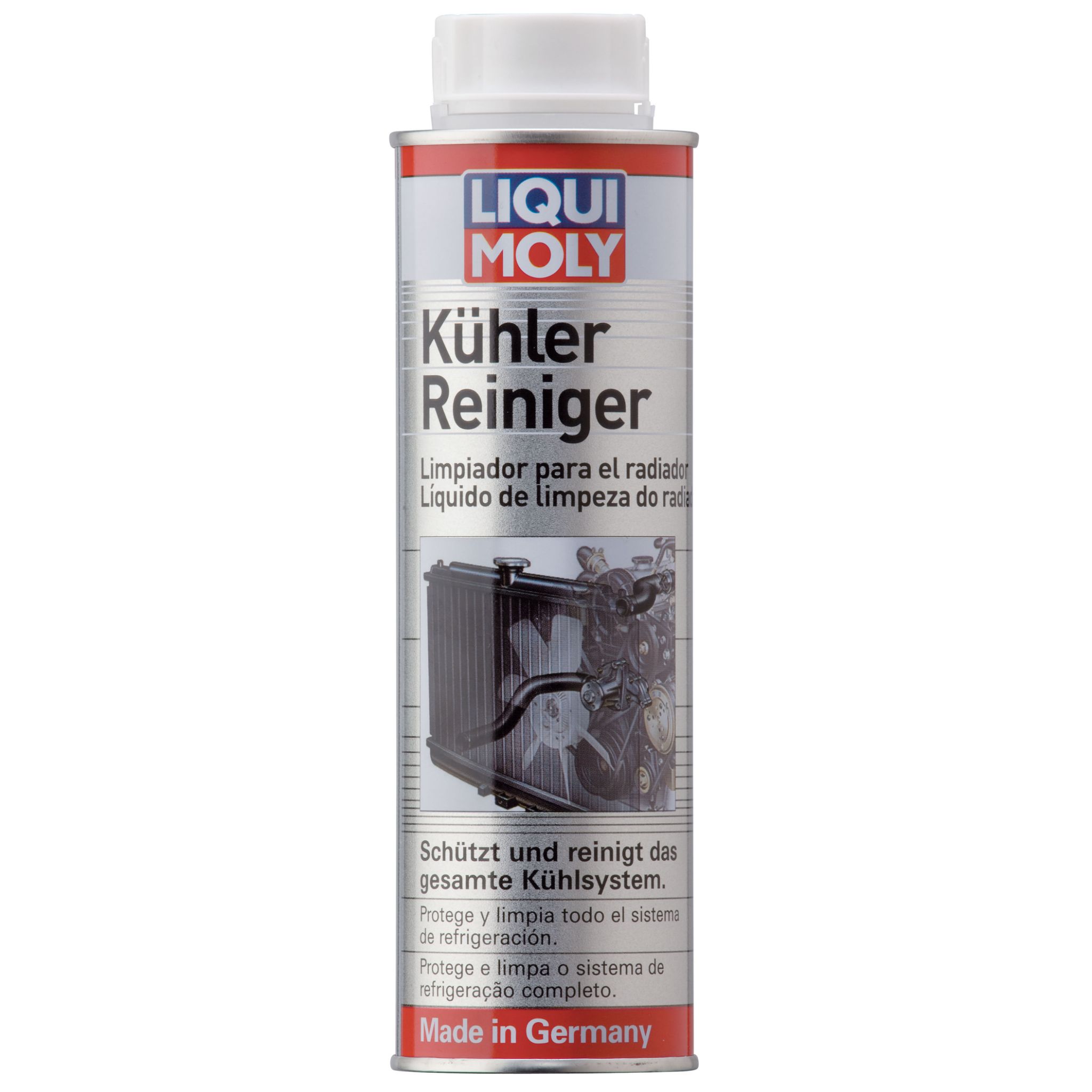 Silver bottle of Liqui Moly radiator cleaner