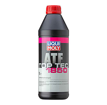 A gray bottle of Liqui Moly Top Tec ATF 1850 automatic transmission fluid with a red cap.