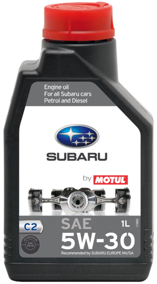 1L bottle of MOTUL SUBARU 5W-30 C2 engine oil