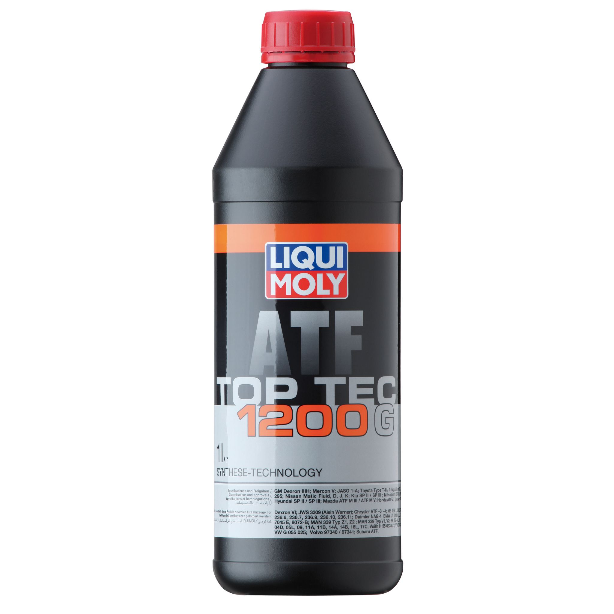 عبوة سوداء لزيت القير الأوتوماتيكي ليكوي مولي Top Tec ATF 1200G مع غطاء أحمر.