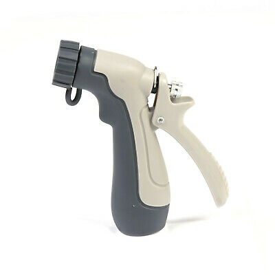 A dark grey and beige water spray nozzle with an operating trigger handle for water flow control