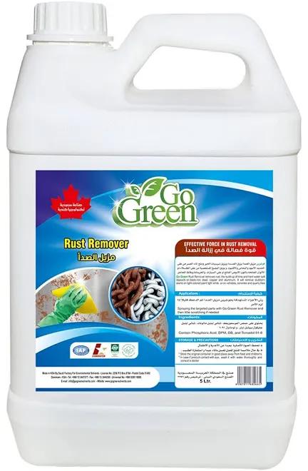 a genuine 5-liter white industrial jerrycan of Go Green Rust Remover