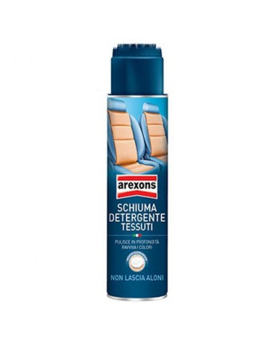 A blue cylindrical metal aerosol can of Arexons Fabric Cleaning Foam