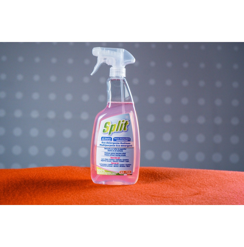 A 750ml trigger spray bottle filled with pink liquid of Mafra Split Multipurpose Eco Detergent