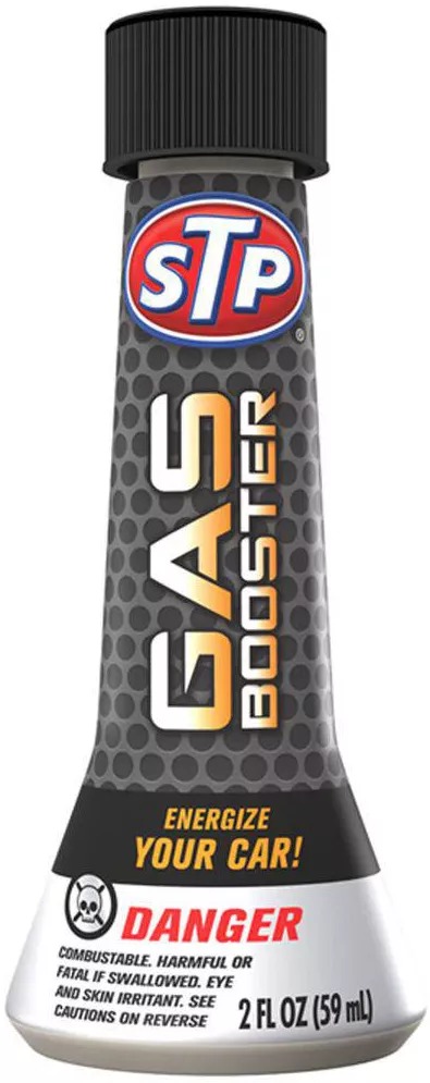 A 2 FL OZ bottle of STP Gas Booster Concentrated Fuel System Treatment