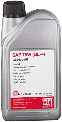 An original grey plastic bottle of Febi Bilstein SAE 75W API GL-4 Manual Transmission Gear Oil 1 Lite