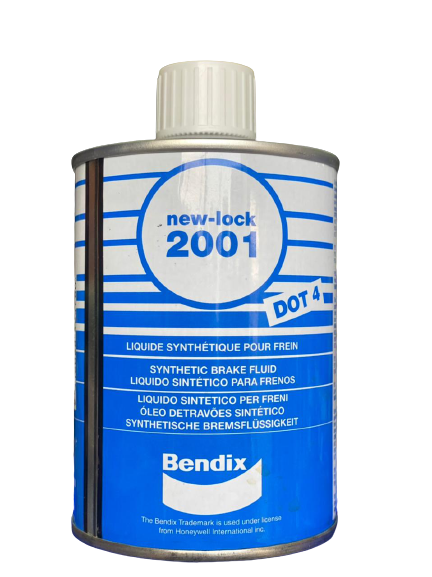 A 245 mL blue and white cylindrical metal can of genuine Bendix DOT 4 synthetic
