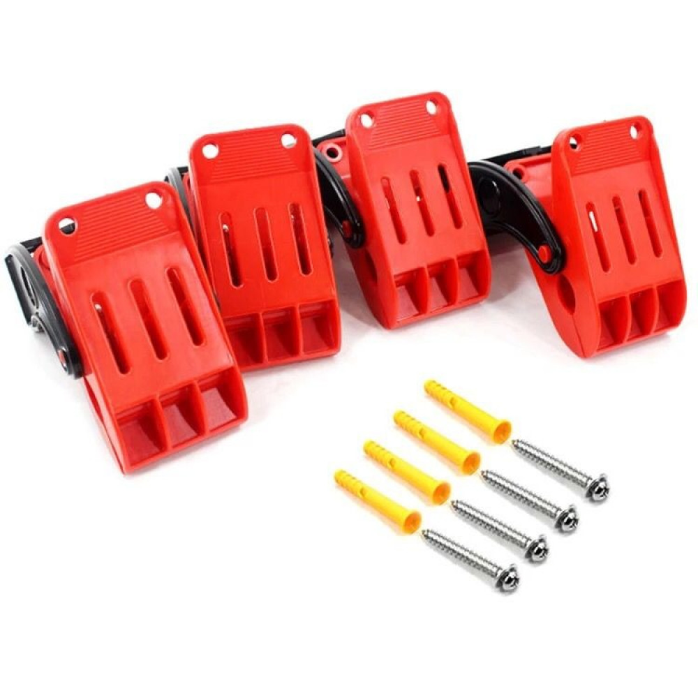 A set of heavy-duty car mat hanging clamps by DVX, featuring red and black colors