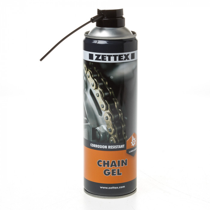A 500ml aerosol canister of Zettex Chain Gel lubricant and corrosion-resistant spray