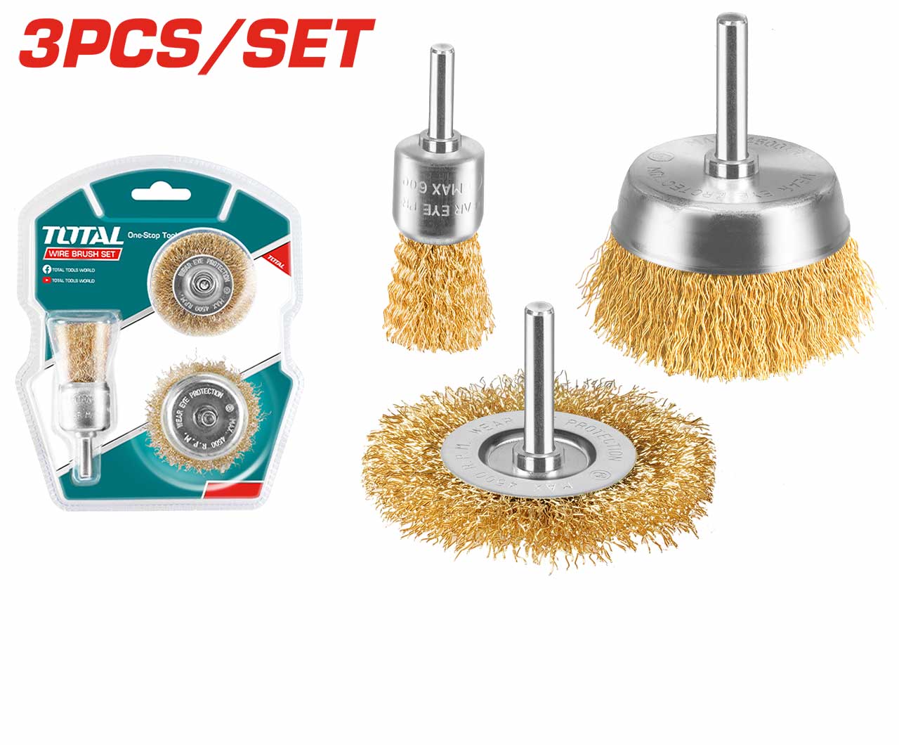 TOTAL wire brush set, 3-piece kit for cleaning