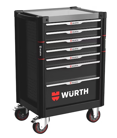 Wurth black 7-drawer tool trolley containing 224 pieces