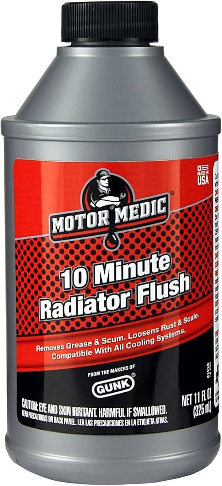 Gray bottle of Motor Medic 10 minute radiator flush