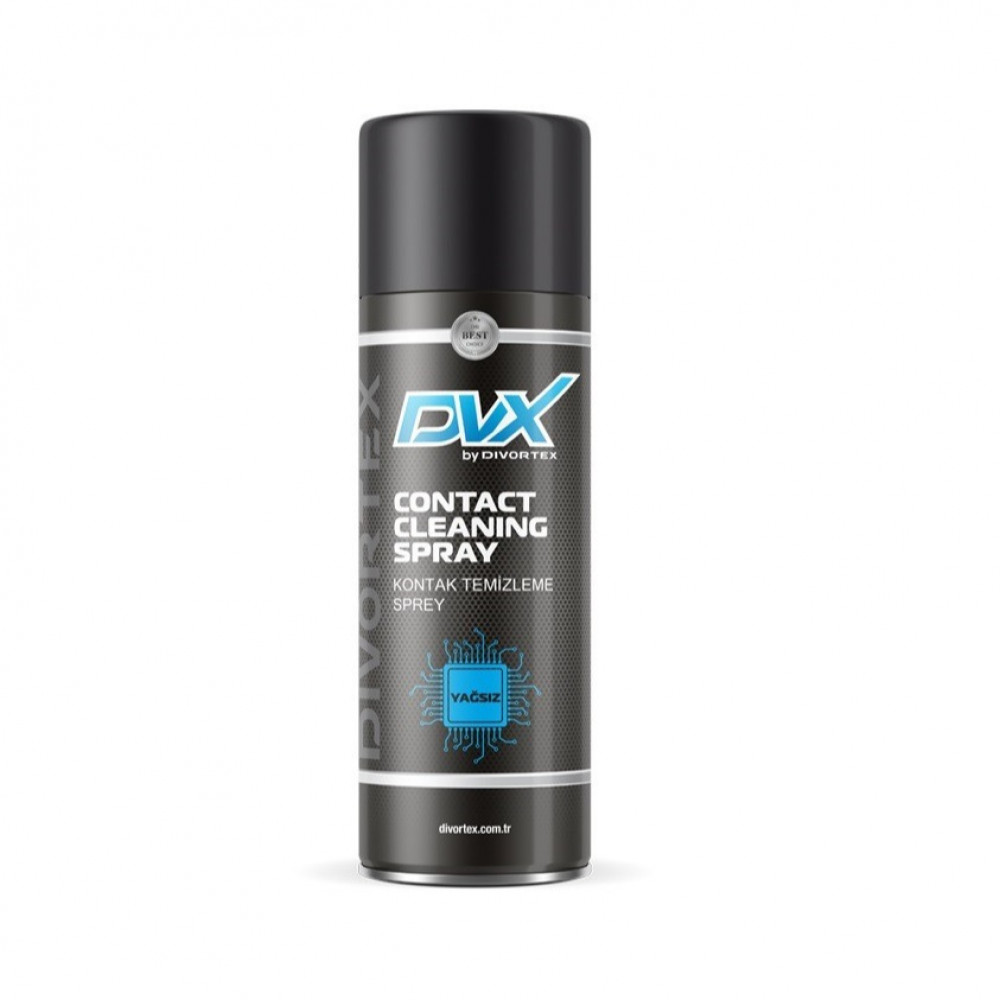 a genuine 400mL black aerosol can of Divortex DVX Contact Cleaning Spray
