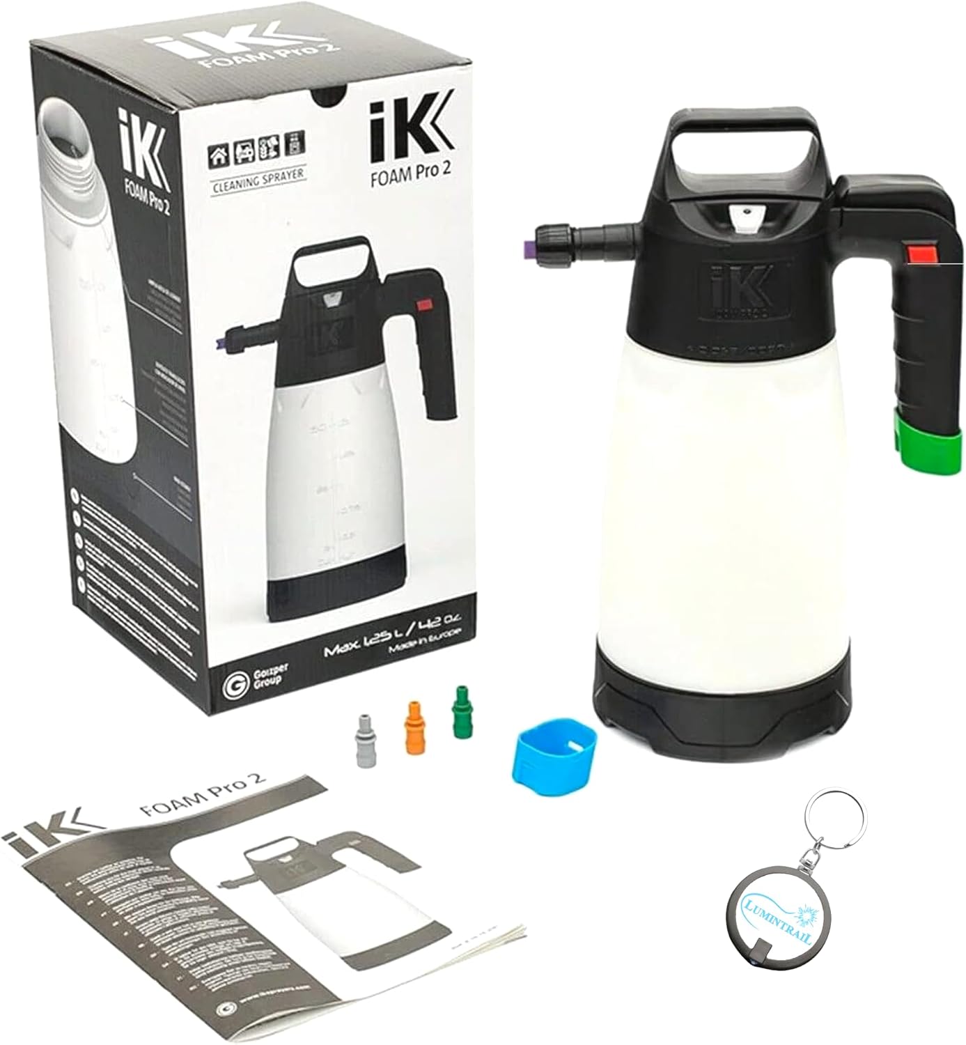 زجاجة بخاخ رغوة احترافية (Foam Pro 2) من علامة IK باللونين الأبيض والأسود سعة 1.25 لتر
