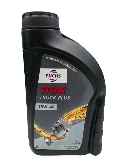 1L bottle of FUCHS TITAN Truck Plus 15W-40 engine oil for diesel and gasoline engines