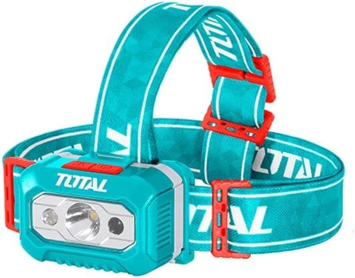 TOTAL turquoise LED headlamp mounted on an elastic turquoise