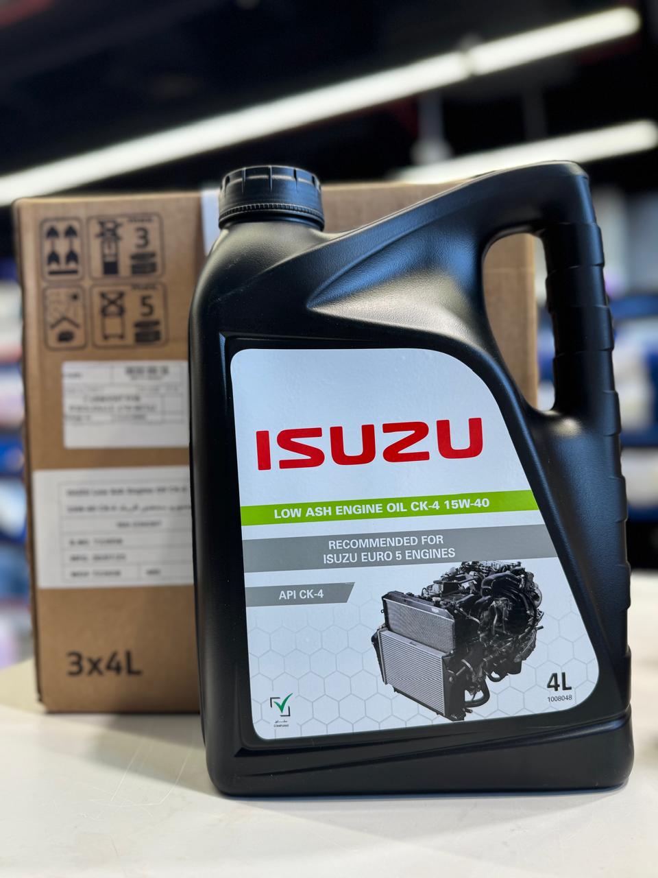Isuzu Genuine Engine Oil 15W-40 CK-4 carton with 4L canisters