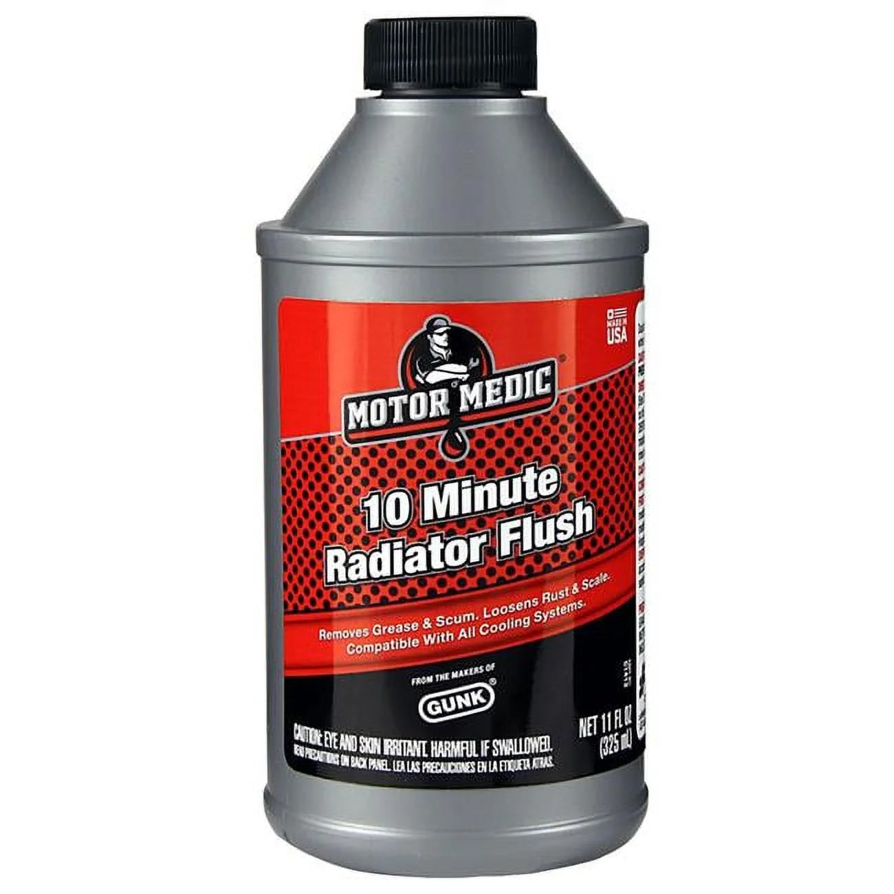 Gray bottle of Motor Medic 10 minute radiator flush