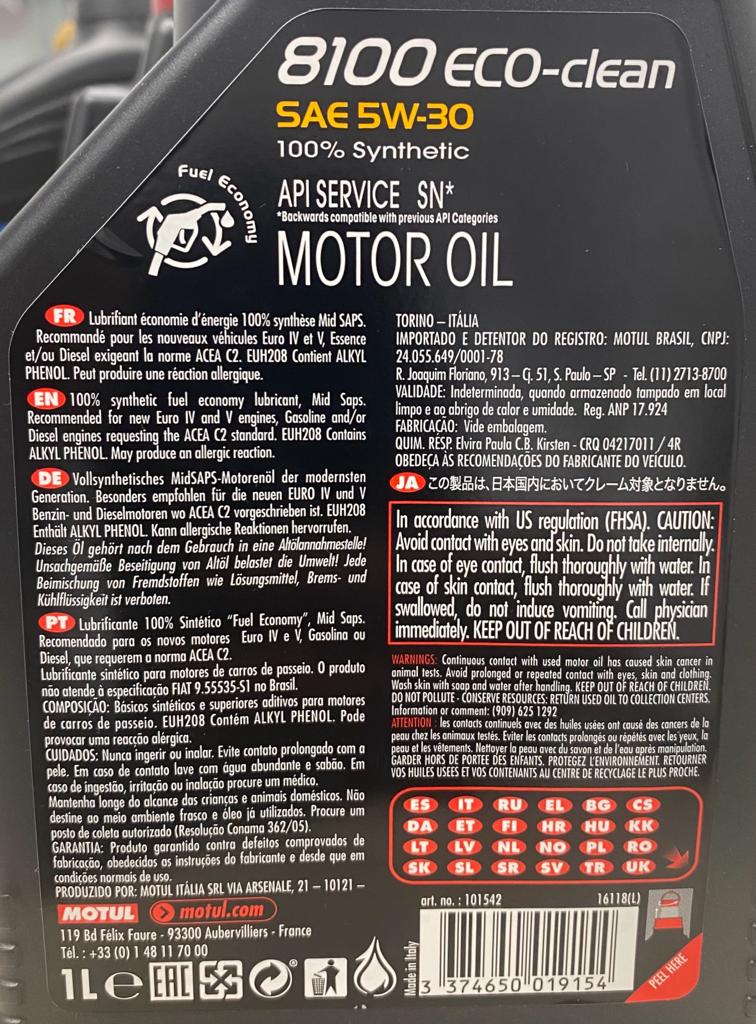 genuine 1-liter bottle of Motul 8100 X-clean EFE 5W-30 100% synthetic motor oil on CarBoost store.