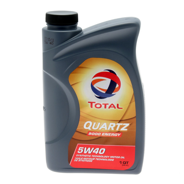 1-liter dark gray plastic container of genuine Total Quartz 9000 5W-40 full synthetic engine oil.