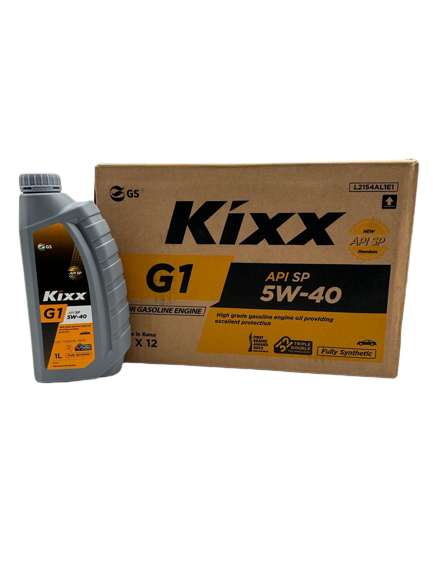 A Kixx G1 5W-40 API SP fully synthetic engine oil wholesale cardboard box containing a 12-