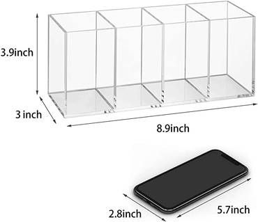  Acrylic Pen Holder 4 Compartments, Clear Pencil Organizer Cup for Countertop Desk Accessory Storage 