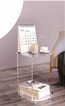  C-Shaped Round Acrylic Side Sofa Table on Wheels,Clear Rolling Decoration Table for Living Room or Bedroom 