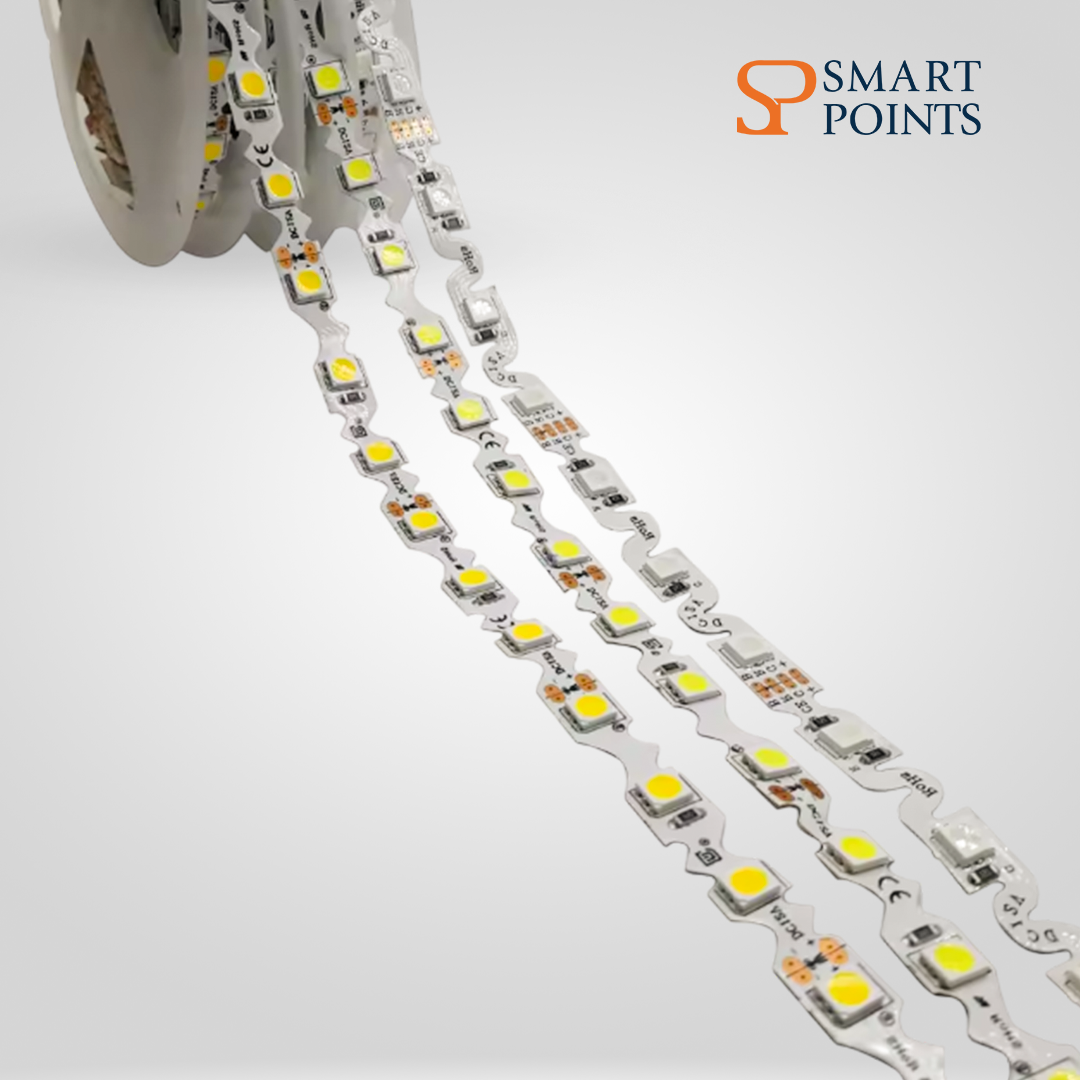   شريط إضاءة LED متعرج – مرن 12 فولت (5 أمتار، أبيض / أبيض دافئ) 