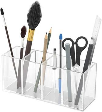  Acrylic Pen Holder 4 Compartments, Clear Pencil Organizer Cup for Countertop Desk Accessory Storage 