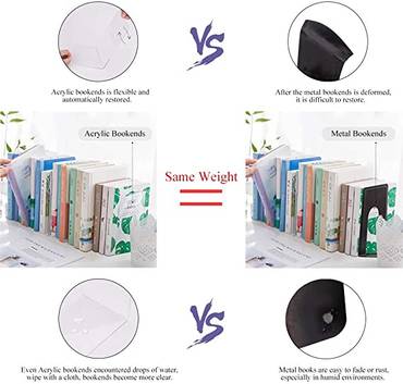  Acrylic Bookends Pair Organizer Bookshelf Decor Decorative Bedroom Library Office School Supplies Stationery Gift 