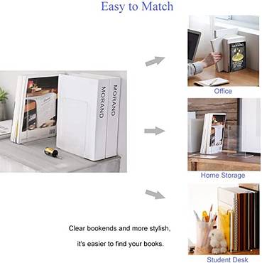 Acrylic Bookends Pair Organizer Bookshelf Decor Decorative Bedroom Library Office School Supplies Stationery Gift 