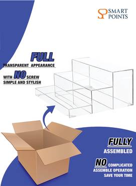  حامل عرض زجاجات خلفي مجمع من 3 طبقات، حامل اكريليك شفاف 15 × 6 × 12 انش 