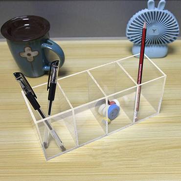  Acrylic Pen Holder 4 Compartments, Clear Pencil Organizer Cup for Countertop Desk Accessory Storage 