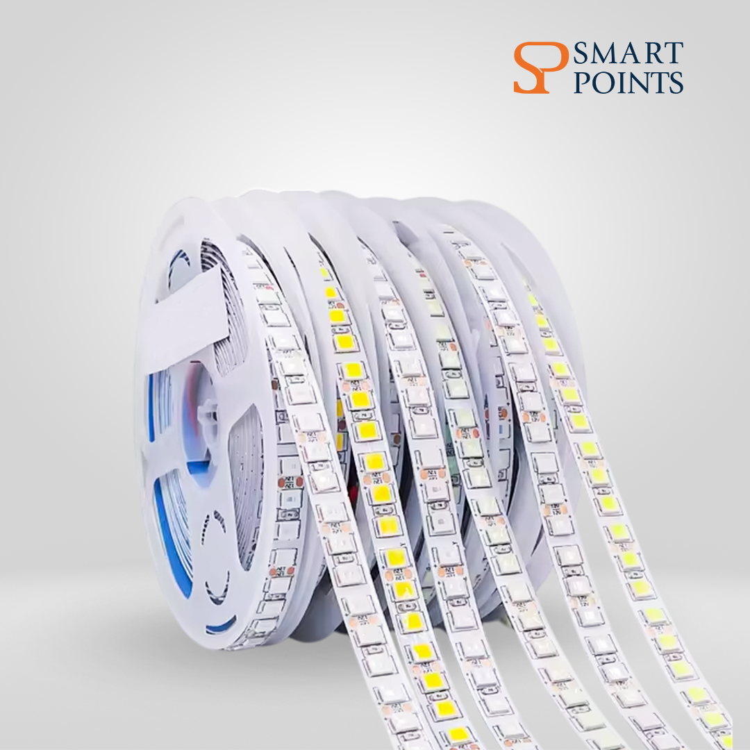   شريط إضاءة LED 5050 – مرن وعالي السطوع (12 فولت، بطول 5 أمتار، ألوان متعددة) 