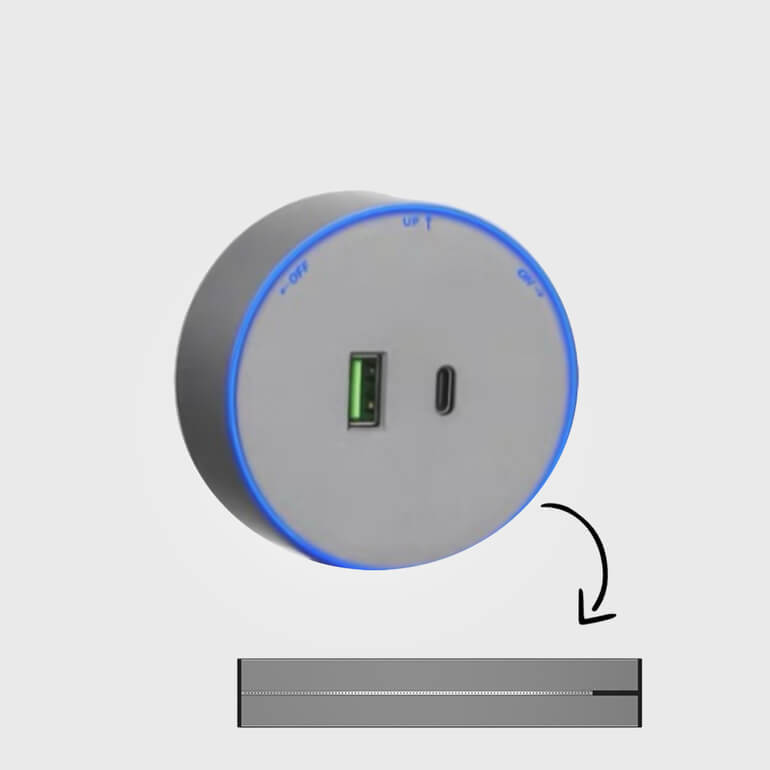  فيش شاحن (USB+Type C) لمجرى الافياش رمادي دائري 
