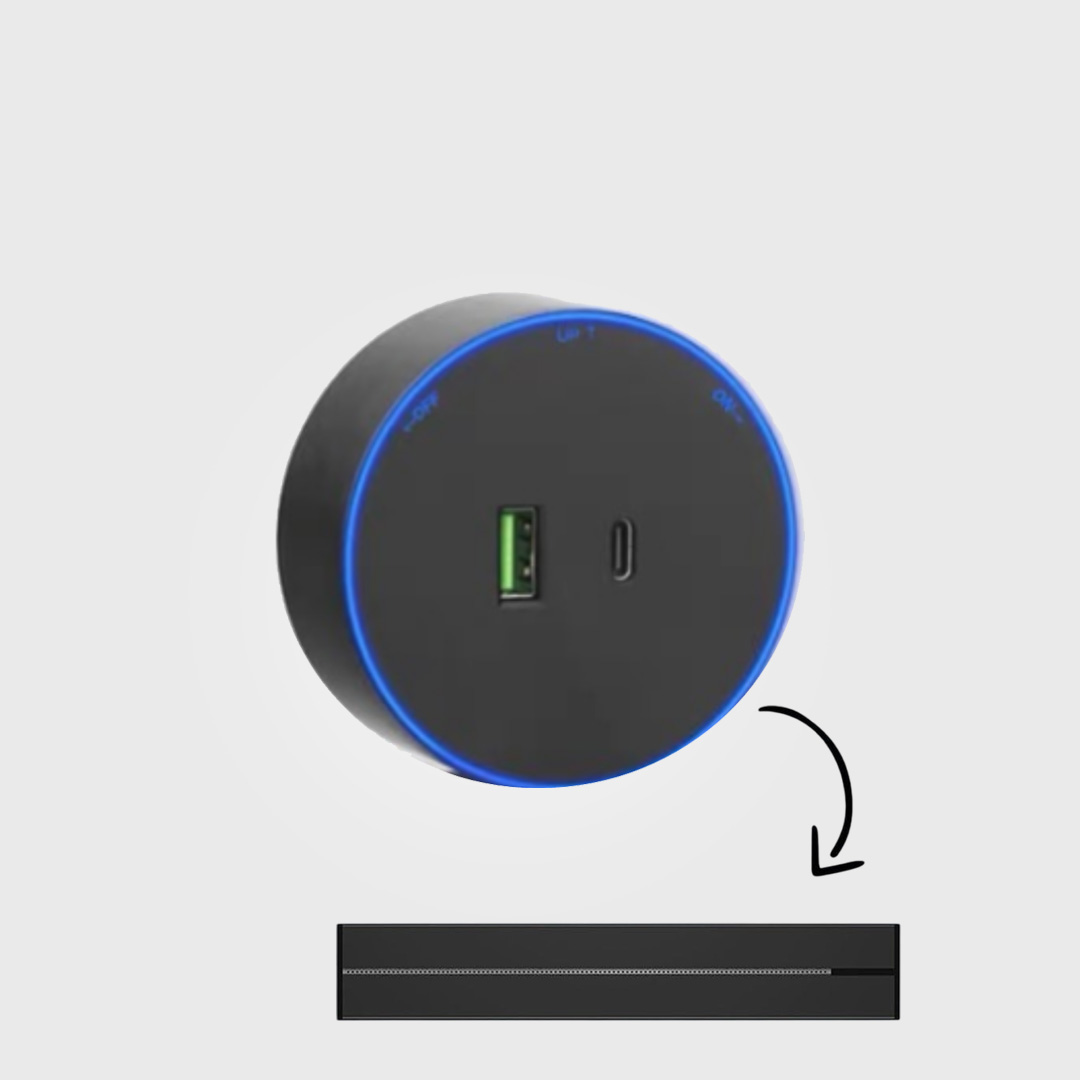  فيش شاحن (USB+Type C) لمجرى الافياش الاسود دائري 