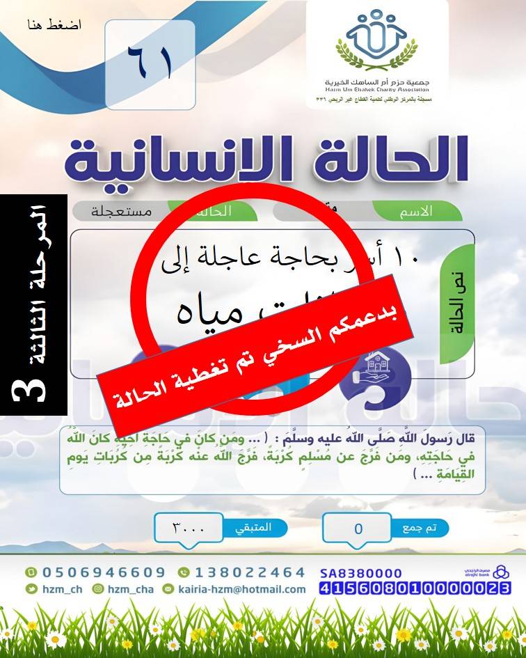 الحالة الإنسانية 61 : عشر أسر بحاجة إلى 10 سخانات مياه - المرحلة الثالثة