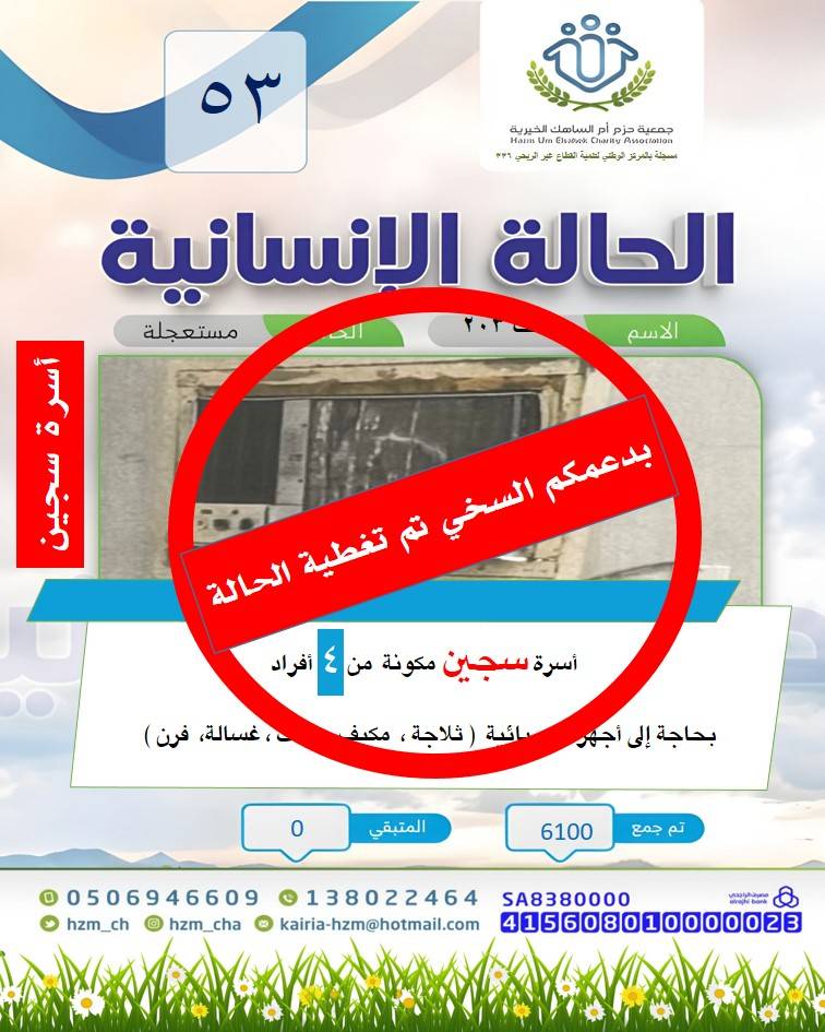 الحالة الإنسانية 53  أسرة سجين مكونة من 4 أفراد بحاجة إلى تبرعكم