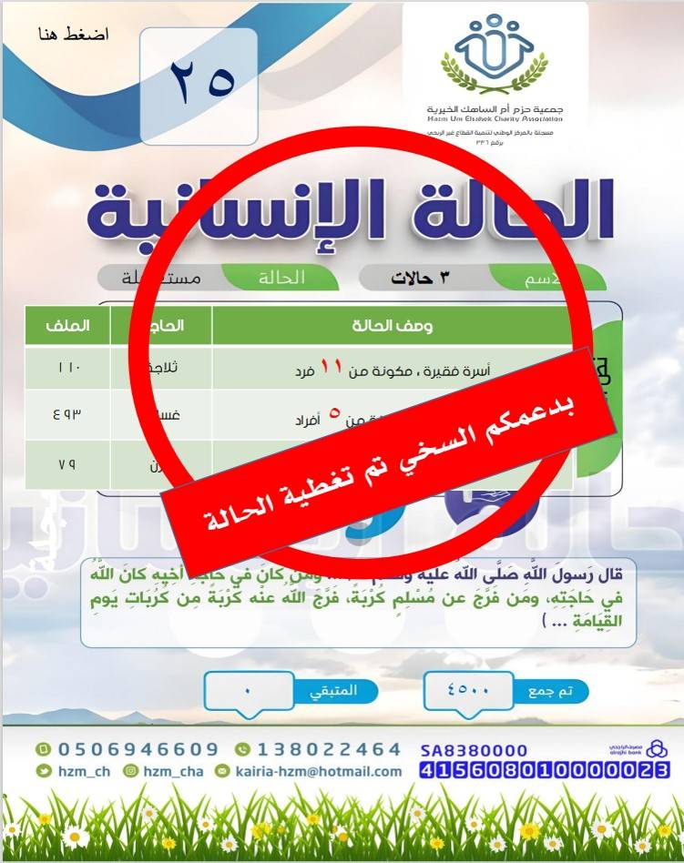 الحالة 25   ثلاث أسر  بحاجة إلى أجهزة أساسية 