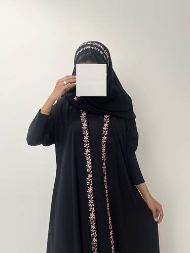 Black Abaya With Pink Embroidery