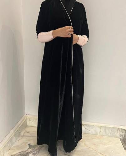 Black Velvet Winter Abaya With Stretch Sleeves