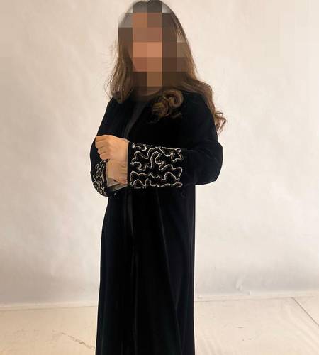 Velvet Abaya With Embroidered Sleeves