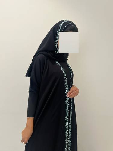 Black Abaya With Sky Blue Embroidery