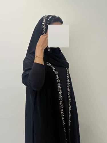 Black Abaya With Off-White Embroidery