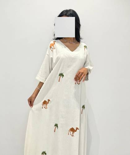 Linen Jalabiya With Embroidery