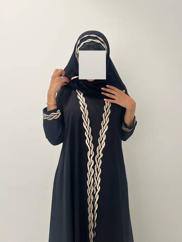 Black Abaya With Beige Embroidery