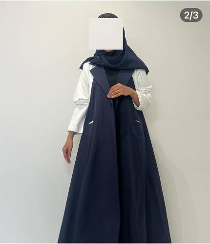 Navy Blue Blazer Abaya With White Striped Sleeves