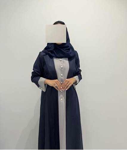Navy Abaya With Gray Striped Blazer