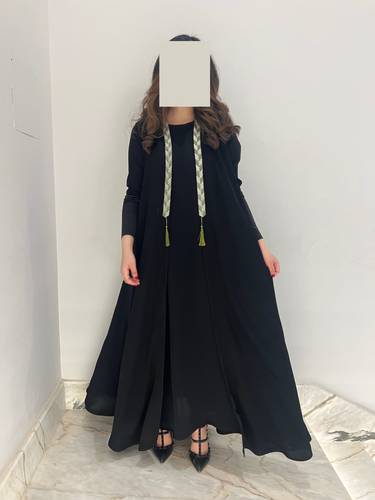 عباية أسود كلفة زيتي أكمام زيتي